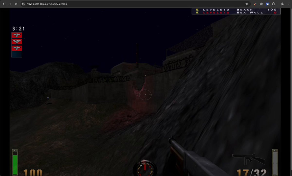 Return to Castle Wolfenstein 웹 포팅 — 브라우저에서 멀티플레이어 플레이 중